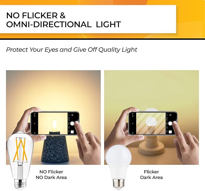 Hizashi Vintage Edison Bulb Dimmable, 6W Equivalent 60W, E26 Base LED Light Bulb, 2700k Warm White, 700LM, High CRI 95+ Eye Protection, Clear Glass, Pack of 24