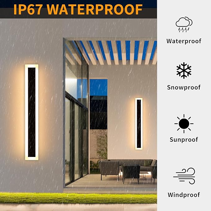 Mikeru Upgraded Widened 2pack 39.3inch Long led Wall Light Fixtures, 10%-100% Dimmable Outdoor Wall Lights Exterior Front Porch Light 3000-6000k Outdoor Light Fixtures Wall Mount for Basement, Garage