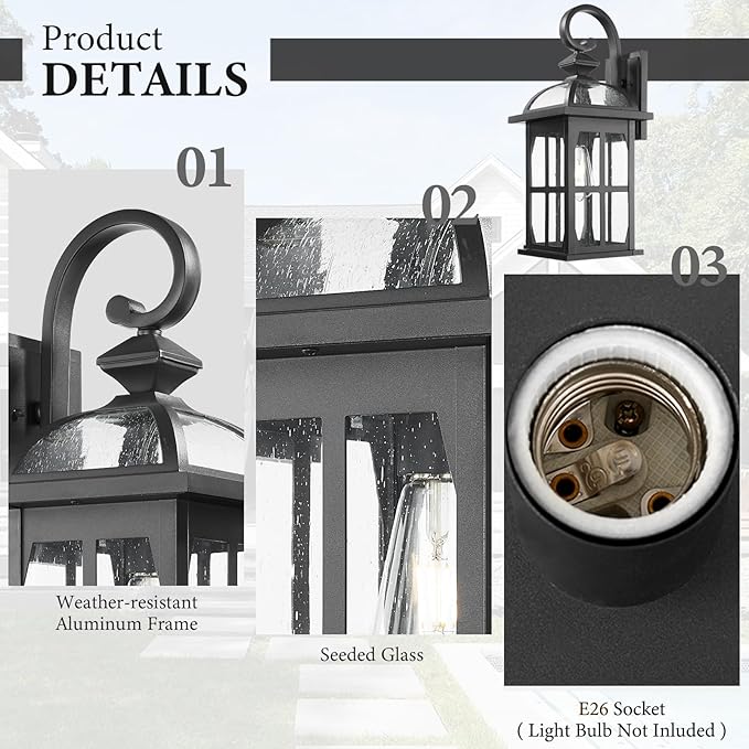 Darkaway Large Outdoor Wall Lights, 22inch Exterior Light Fixture with Seeded Glass, Aluminum Anti-Rust Outside Exterior Lights Sconces Lighting for House Porch Yard Hallway Doorway Garage