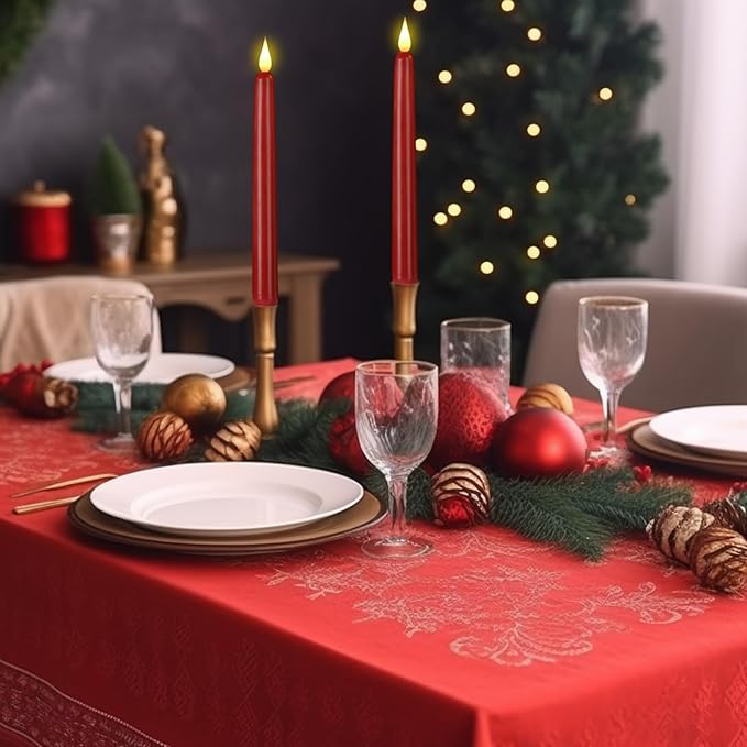 Flameless Taper Candles with Remote Control and Timer, Battery Operated LED Candlesticks with Flickering 3D Flame, 9.6 ×0.8 Inches Plastic Tall Candles for Christmas, Wedding and Home Decor (Red, 3)
