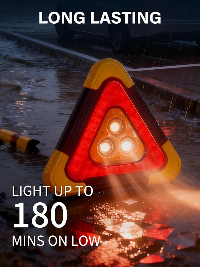 Road Safety Triangles LED Warning Triangles, 4-in-1 USB Rechargeable Emergency Reflector with LED/Power Bank/Flashlight & SOS, 3H Working Times for Vehicle Breakdown, Traveler