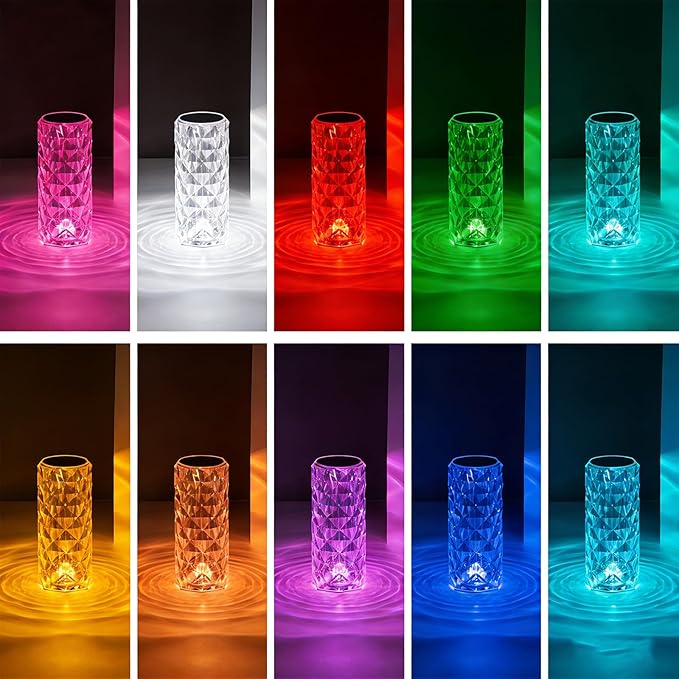 Can Switch 16 Colors Artificial Crystal Table Lamp, RGB Ambient Color-Changing Diamond Rose Design with Remote Control, USB Charging, Touch Sensor for Bedroom Decor, Desk Lighting (S+L)
