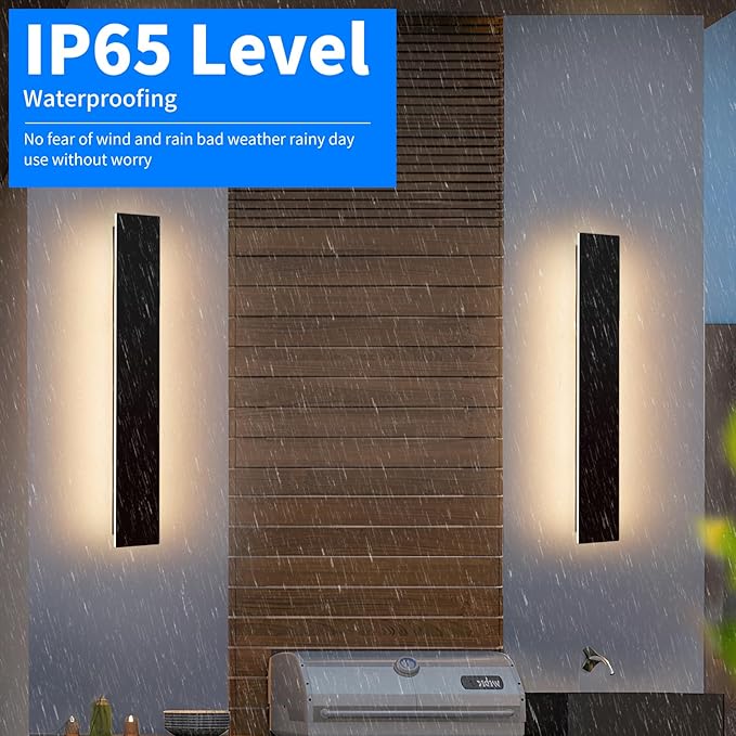 Mikeru Upgraded 2 Pack 23.6" Long & 4.3" Wide LED Wall Sconce, 10%-100% Dimming + 3000K-6000K Adjustable, IP65 Waterproof Outdoor Light Fixtures Cover US Junction Box for Porch, Garage, Basement