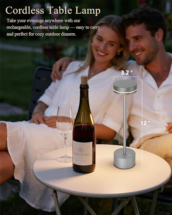 2 Pack LED Cordless Table Lamp Rechargeable, 5000mAh Portable Battery Operated LED Desk Lamp, 3 Color Dimmable Table Light for Reading/Home Office/Dining/Nightstand for Home Décor – Silver