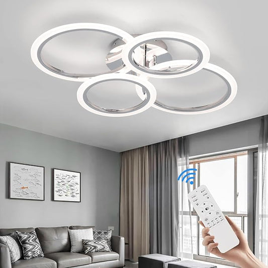 Modern LED Ceiling Light Fixture, 4 Rings Dimmable Flush Mount Ceiling Light with Remote, Acrylic Close to Ceiling Lighting Fixture for Low Ceiling Living Room Bedroom Kitchen (4 Heads)