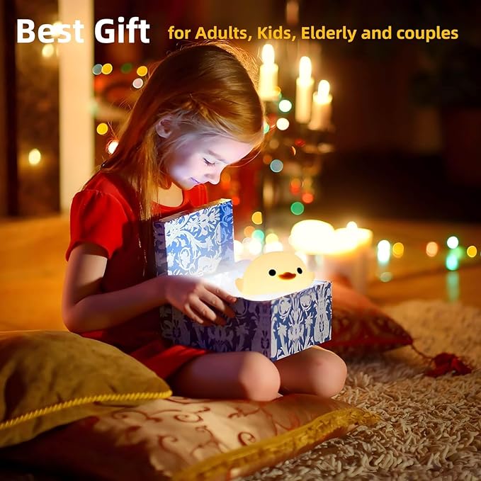 Dodo Duck Night Light, 50Hrs Duck Lamp Squishy, Tap Control 2 Brightness, 20Min Auto-Off, Rechargeable Animal Night Light for Kids Bedroom, [Easter Gifts]