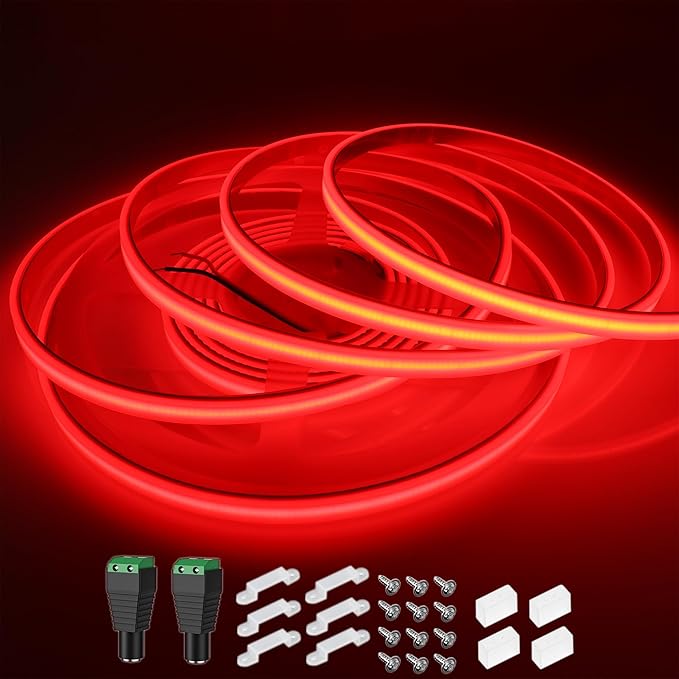 COB LED Strip Lights Red 480LEDs/m DC12V 16.4ft/5m Silicone Tube Waterproof IP67 Flexible LED Rope Lights for Outdoor Christmas Party Backlight DIY Decor