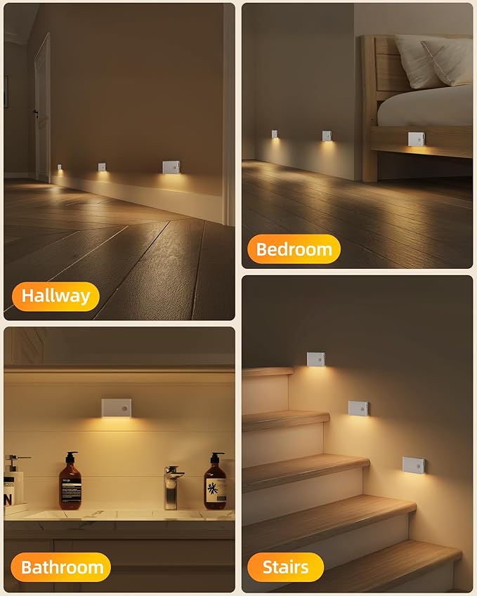 EZVALO Motion Sensor Light Indoor, 1500mAh Rechargeable Stair Lights, Magnetic & Dimmable, 3000K Soft White, Wireless Night Lights for Hallway, Stairway, Bathroom, Bedroom, 8 Pack