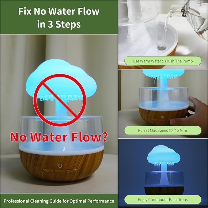 Weljoy Mushroom Cloud Rain Lamp, 7 Color Changing LED Tabletop Fountain with Water Drip Sounds, USB Rechargeable Desk Decor for Home, Office (Wood Grain Base)