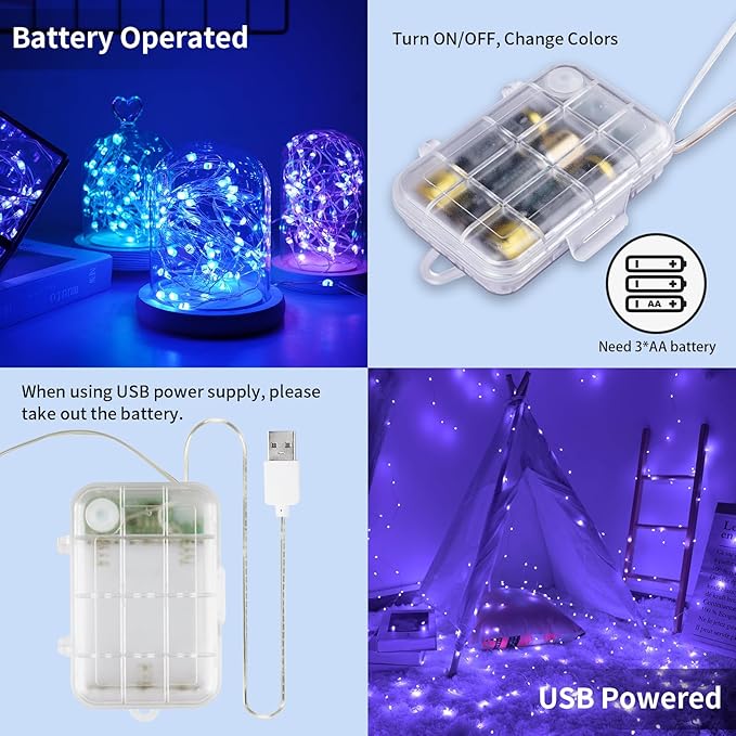 33ft Fairy Lights Battery Operated, 16 Color Changing String Light with Remote Timer, RGB Waterproof Twinkle Lights for Indoor Outdoor Room Garden Yard Gift Party Christmas Décor