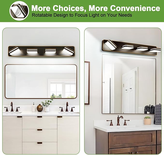1600LM LED Modern Bathroom Vanity Light Fixtures, 360° Rotate Acrylic Brown and Gold Vanity Lights for Bathroom, Modern Wall Lighting Fixtures Over Mirror Kitchen Living (Natural White Light 5000K)