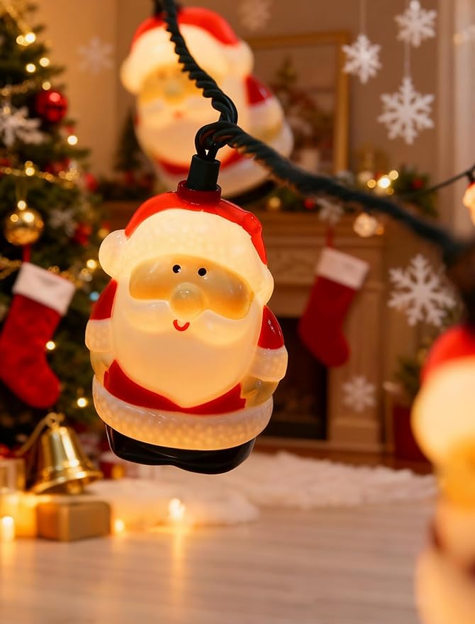 8.5Ft Christmas Santa Light, Christmas Decorations String Lights with 10 Santa Claus Bulbs, Plug in Hanging Fairy Lights for Indoor Party Kid's Room Xmas Tree Patio Bedroom Garden Decor