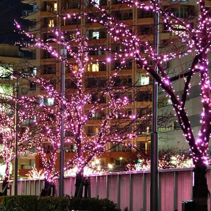 FULLBELL 66 Ft 200 LED Pink Christmas Lights - Waterproof Fairy Lights with Memory Function, 8 Modes, for Indoor Outdoor Holiday Party & Tree Decor.
