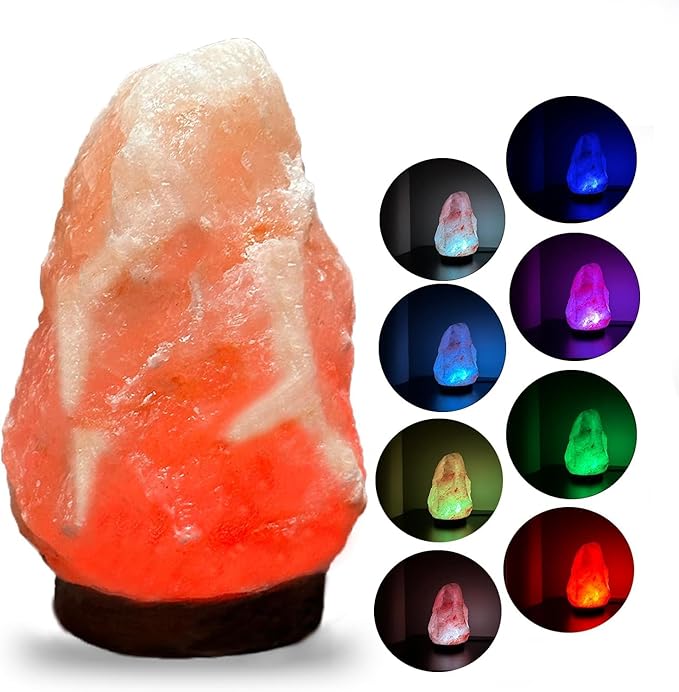 Mini Natural Salt Rock Lamp 7 Colors,Himalayan Night Light Color Changing，USB Salt Rock Lamps,Premium Wood Base， for Home Decor，Unique Gift