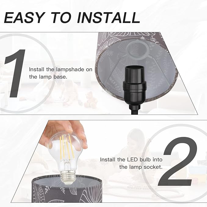 Touch Control Bedside Lamp with 2 USB Ports, 3-Way Dimmable Table lamp for Bedroom, Nightstand Lamp with Round Grey Fabric Shade for Living Room Home Office (E26 LED Bulb Included)