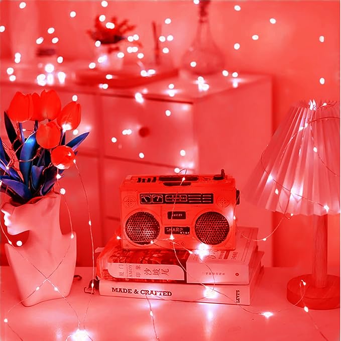 Red Halloween Lights 7Ft Fairy Lights Battery Operated LED Christmas Lights Indoor Outdoor Center Pieces Garlands Party Table-1Pack