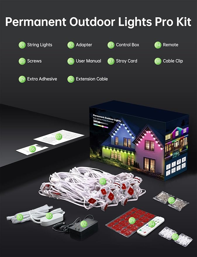 Permanent Outdoor Lights, 150ft with 75 IC+RGB+Warm & Cool White Lights, Smart LED Halloween Christmas House Decor Lights with APP & Remote Control, IP67 Waterproof, DIY Scene
