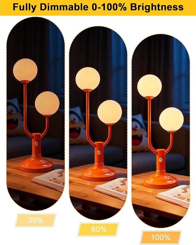 Lightdot Globe Table Lamp for Bedroom Mid Century Modern Orange Small Desk Lamp Dimmable 3000K Warmwhite Nightstands Bedside Lamp for Living Room Home Office(G9 Bulbs Included)