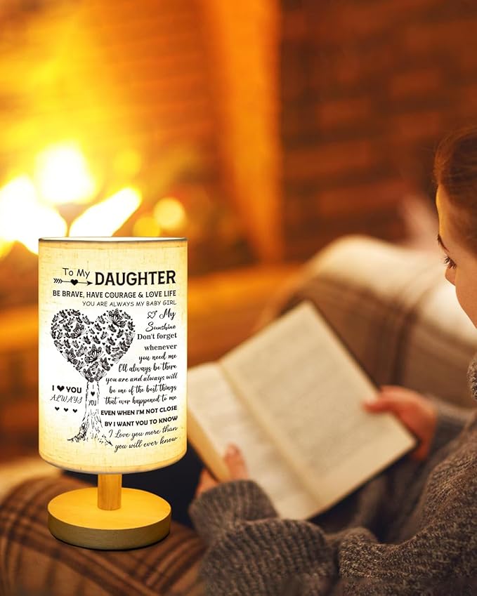 Daughter Gifts from Mom, to Daughter Fabric Table Lamp, Birthday Mothers Day Gifts for Daughter from Mom Dad, Bedside Table Lamp Easter Gifts for Daughter Adult from Mother