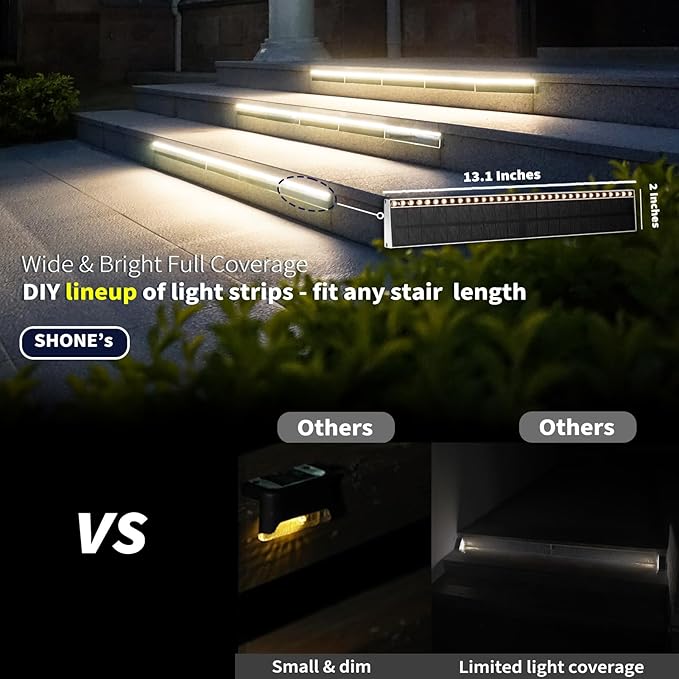Solar Step Lights for Outside, 33 Focused-Beam High-Brightness LEDs, Waterproof Aluminum Outdoor Stair Light for Risers, Curbsides, Poolsides, Planter Edges (Warm White, 2Pack)