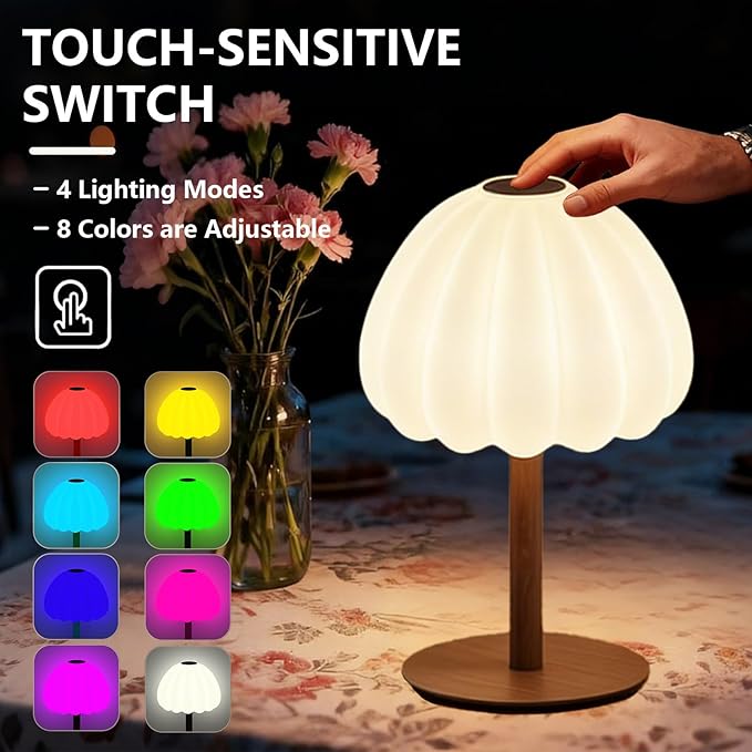 Cordless Waterproof Shower Lamp, IP65 Rechargeable Touch Dimmable Light for Inside Shower, 4500mAh Battery Operated Color Changing Water Proof Table Lamp for Bathroom, Bedroom (Brown)