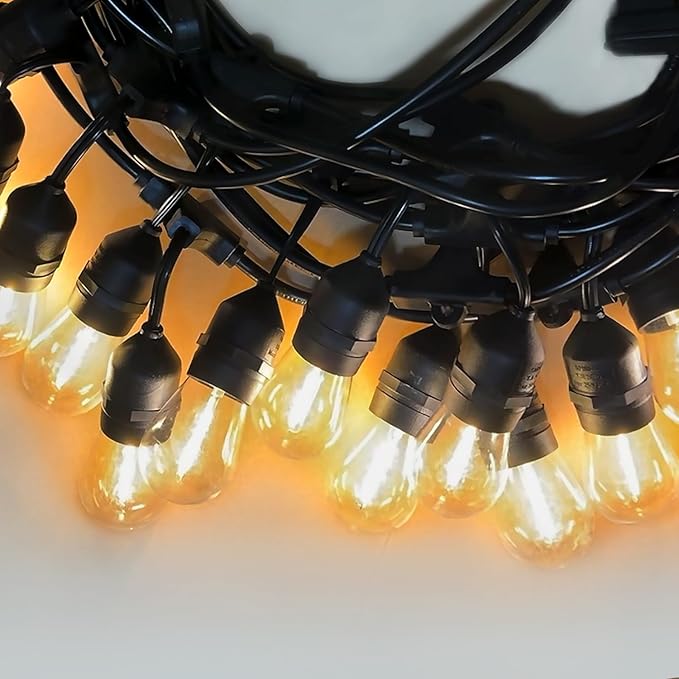 48FT LED Outdoor String Lights for Patio, 15 Shatterproof S14 Vintage Edison Bulbs (1 Spare), Waterproof Hanging Lights for Backyard, Porch, Garden, Bistro, Balcony Lights, Christmas Decor