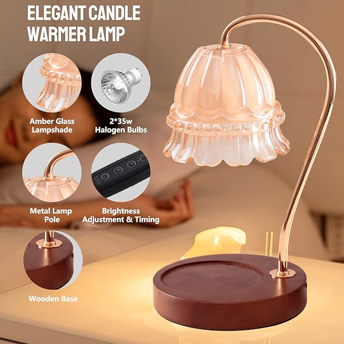 Candle Warmer Lamp with Dimmer - Electric Candle Lamp with Timer for Jar Candles Scented Candles, Plug-in Wax Warmer Lamp for Home & Office with 2 Bulb