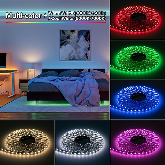 BTF-LIGHTING IP68 Waterproof Outdoor RGBW LED Strip 5050SMD RGB+Warm White(3000K-3500K) 4 Colors in 1 DC24V 16.4ft 5m 60LED/m Multi-Colored Tape Lights for Kitchen Decoration(No Adapter or Controller)