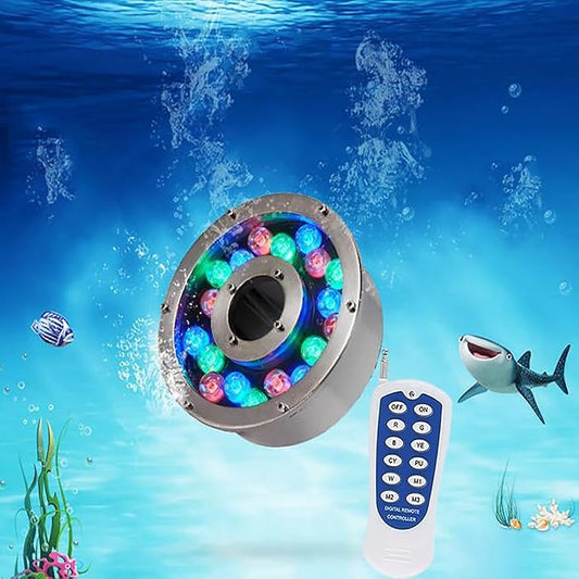 LED Underwater Pond Lights - Ring Fountain RGB Lamp, Colorful Color Changing IP68 Waterproof Recessed Underwater Landscape Lights, Middle Hole Swimming Pool Light, with Remote Control(12v,6W)