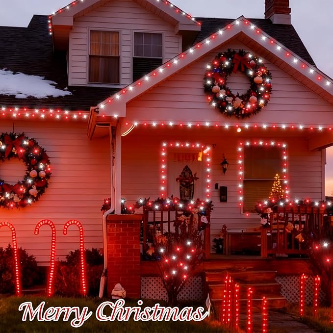 QITONG Red and White Valentine String Light Outdoor, 165ft 500 LED Clear Wire Christmas Lights Plug-in, 8 Modes Twinkle Xmas Light Indoor