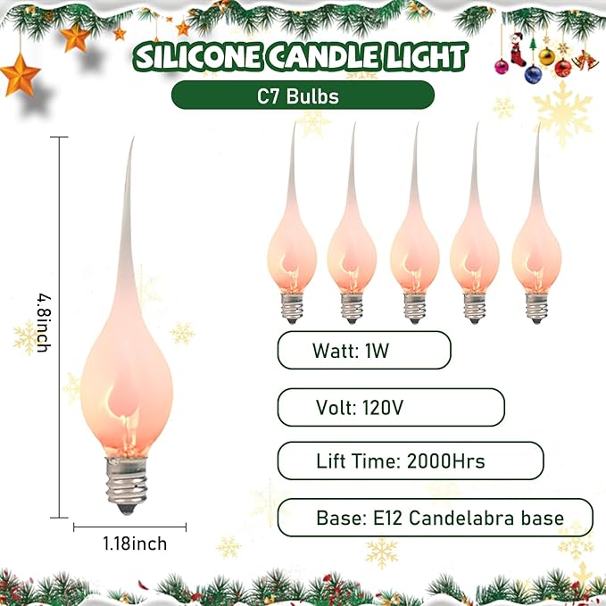 Flicker Flame Light Bulbs, Orange Silicone Dipped Candle Light Bulbs, Country Style Replacement Bulbs for E12 Candelabra Base Night Lights, Electric Window Candles, Chandelier - 12 Pack