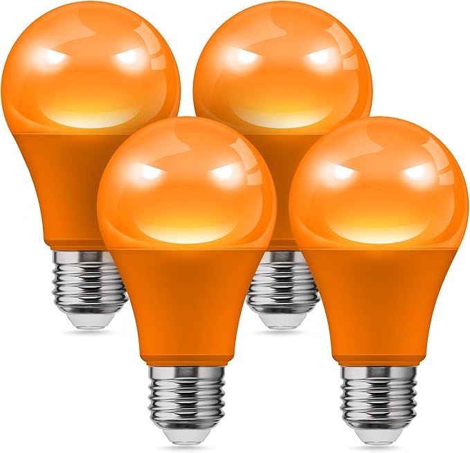 L LOHAS LED Halloween Orange LED Light Bulbs Outdoor, A19 9W(60W Equivalent) Orange Colored Light Bulb, E26 Base, Non-Dim, 4-Pack