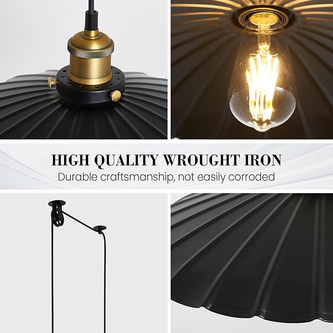 Hanging Plug in Light Rustic Black 13.8 Inch Lampshade with 13.2ft Cord Bar Counter Hanging Light Fixture with Plug in Cord On/Off Switch Hanging Lamp Plug in with Light Bulb