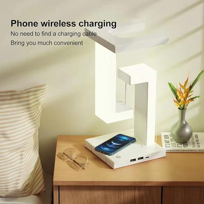 Heayzoki Magnetic Levitating Night Light with Phone Charging Pad, LED Table Lamp with 3 Gears Touching Adjustable for Office Home