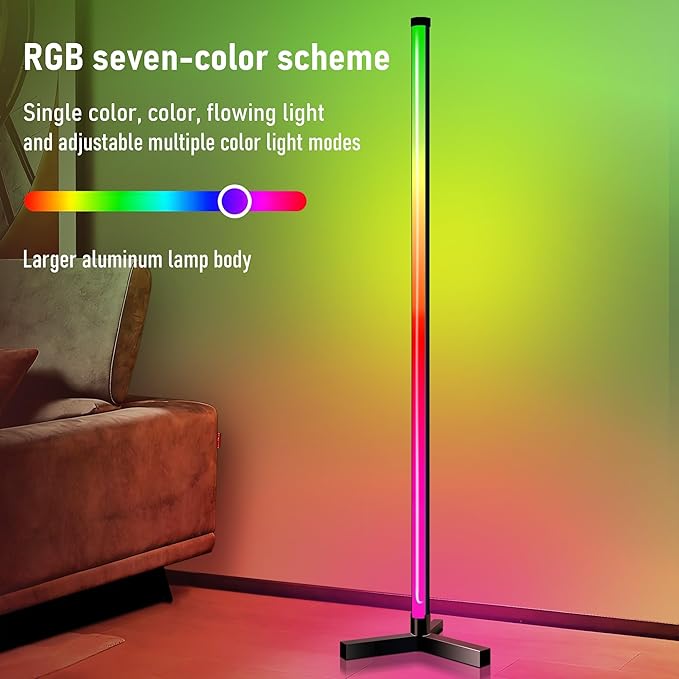 RGB LED Corner Floor Lamp, 16 Million Colors with Music Sync & Remote Control, Dimmable Foldable Minimalist Floor Lamp for Gaming Room, Living Room, Bedroom, Christmas Party Decor