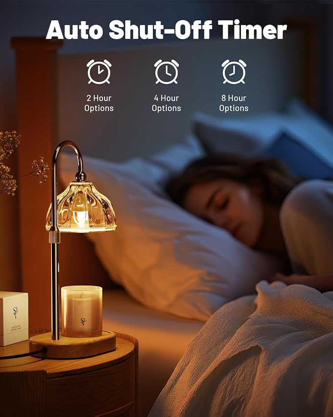 Candle Warmer Lamp, Wax Melt Warmer with Timer Dimmer, Height Adjustable, Amber Lampshade, Includes 2 Bulbs, Birthday Gifts for Women, Mom, Christmas, Housewarming