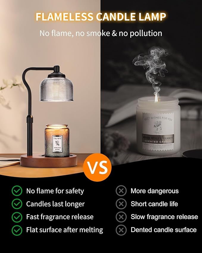 Candle Warmer Lamp with Timer, Electric Candle Warmer Adjustable Height, Mothers Day Gift for Mom, Dimmable Modern Candle Lamp with 3 Bulbs for Home Decor House Warming Gifts, Grey Glass
