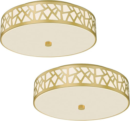 2 Pack Flush Mount Ceiling Light, 12 inch Gold Ceiling Light, 2-Lights Lights Fixture Ceiling Mount with Frosted Glass Shade for Hallway, Kitchen, Bedroom,Foyer,Entryway