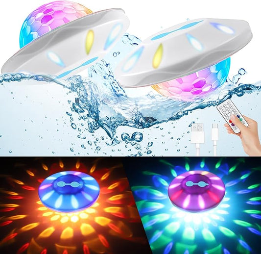 Floating Pool Lights(2 Pack), Pool Lights IP68 Waterproof, Rechargeable RGB Upper and Lower Color Changing Pool Floating Light with 6 Dynamic Lighting, Floating Light for Pool, Garden,Paths