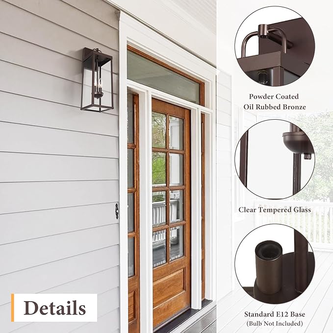 Outdoor Wall Sconce Light, 20 Inch Tall Transitional Exterior Wall Lighting with Clear Glass, Modern Outside Bronze Carriage Lantern Lamp for Front Porch Garage Garden Patio Corridor Doorway