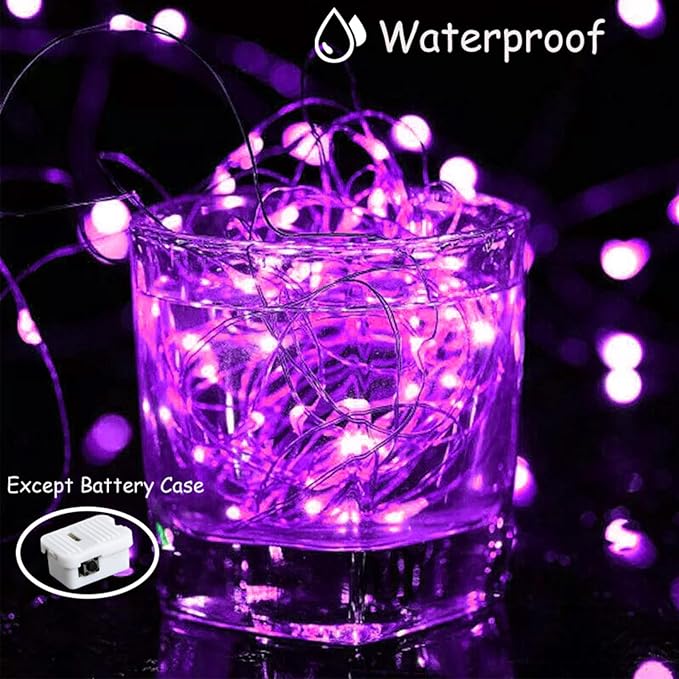 ZGWJ Fairy Lights Battery Operated, 100 Pack Twinkle String Lights 20 LED 7FT 3 Lighting Modes for Bedroom Decor, Easter, Halloween, Christmas, Party Indoor and Outdoor Decoration Purple