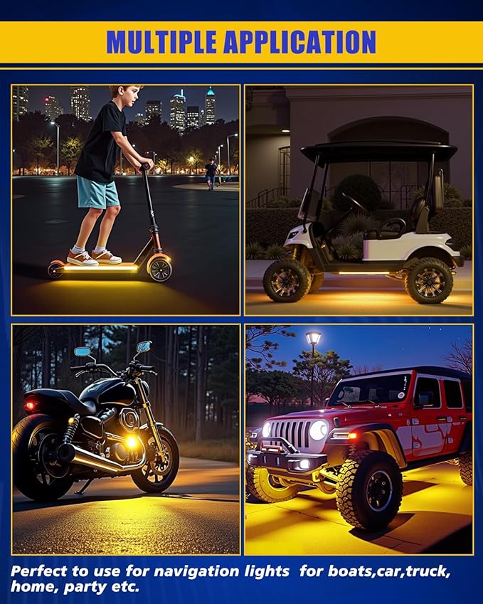 Amber Led Strip Lights Car,Led Lights for Motorcycles 30CM 15 SMD IP67 Waterproof Led Lights Interior for Home Decoration Car Motorcycles Boat Golf Cart Truck with 3M Tape(6PCS)