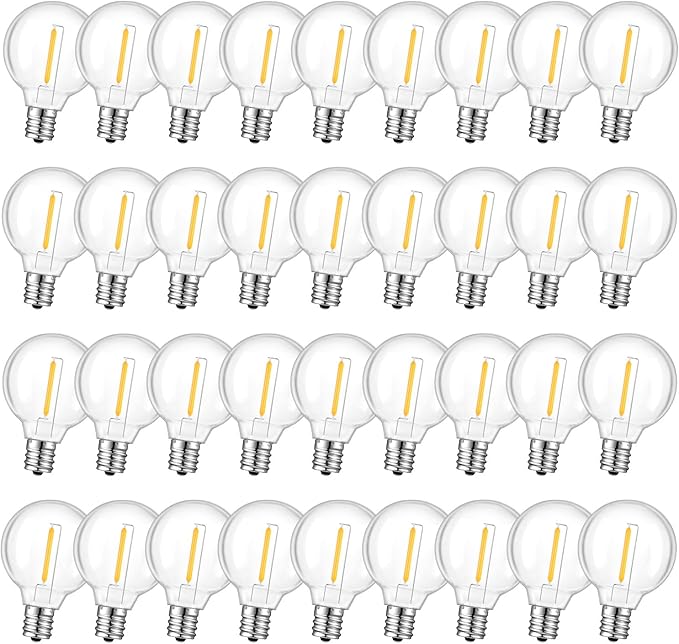 36 Pack LED G40 Replacement Bulbs for String Lights, Shatterproof Plastic Globe Bulb for Indoor Outdoor Patio Decor, E12 Candelabra Socket Base, Warm White