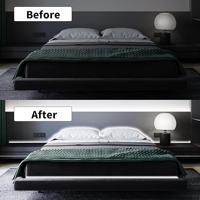 16.4FT/5M COB LED Strip Light, Cold White 6000K Cuttable LED Tape Lights, 8mm Width, CRI93+ Dimmable Flexible Light Strip for Bedroom Kitchen TV Backlight Cabinet Mirror Decor(with Plug)