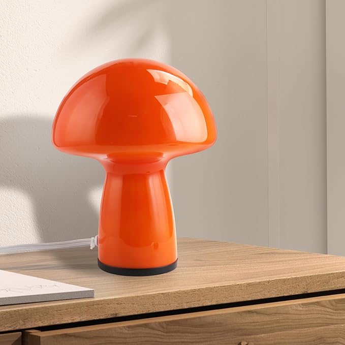 Mushroom lamp,Dimmable Glass Table Lamp,Vintage Style Table Lamp,Red Bedside Desk lamp,Cute Table Lamps.（3-Color Bulbs Included）
