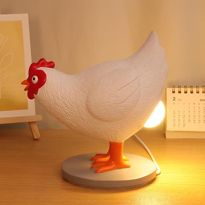 Ammonite Chicken Lamp With Egg in Butt, 3D Laying Egg Night Light, Funny Resin Lifelike LED USB Warm Light Table Lamp, Easter Christmas Birthday Gift
