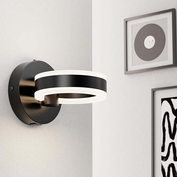 Wall Lamp LED Wall Sconce Rotatable Up-Down Sconces Wall Lighting with Built-in Switch and USB Charging Port 110 Volt AC Hardwired Wall Light (Black)