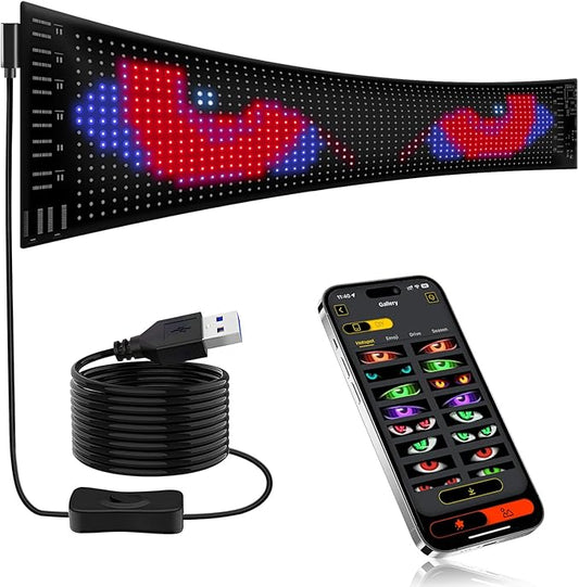LED Devil Eye Lights for Windshield 15"x4" [Advanced Chip, 100% Synced Dual Screen] Dynamic Flexible Programmable Custom LED Eyes Display for Car Motorcycle Window with Remote & APP Control