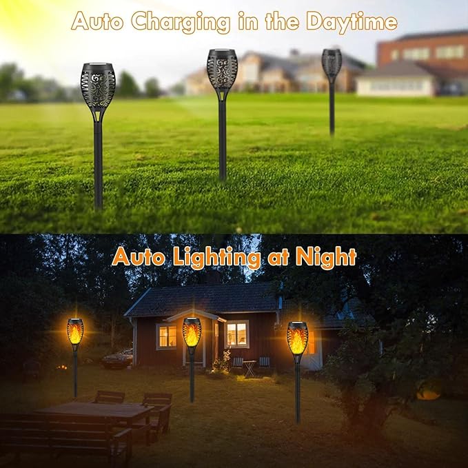 8 Pack Solar Outdoor Garden Lights, Solar Tiki Torches Lights with Flickering Flame for Garden Decorations, Waterproof LED Torches Light for Outside Patio Yard Decor