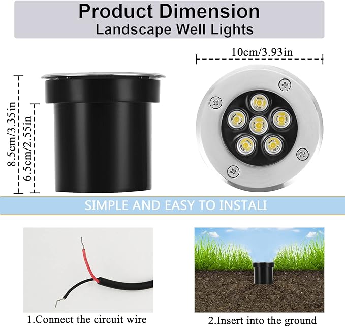 Low Voltage Landscape Light Outdoor In-Ground Well Lights with Connectors 6W 12V-24V IP67 Waterproof LED Landscape Lighting for Paver, Pathway Light Driveway Garden Lights (Warm White)